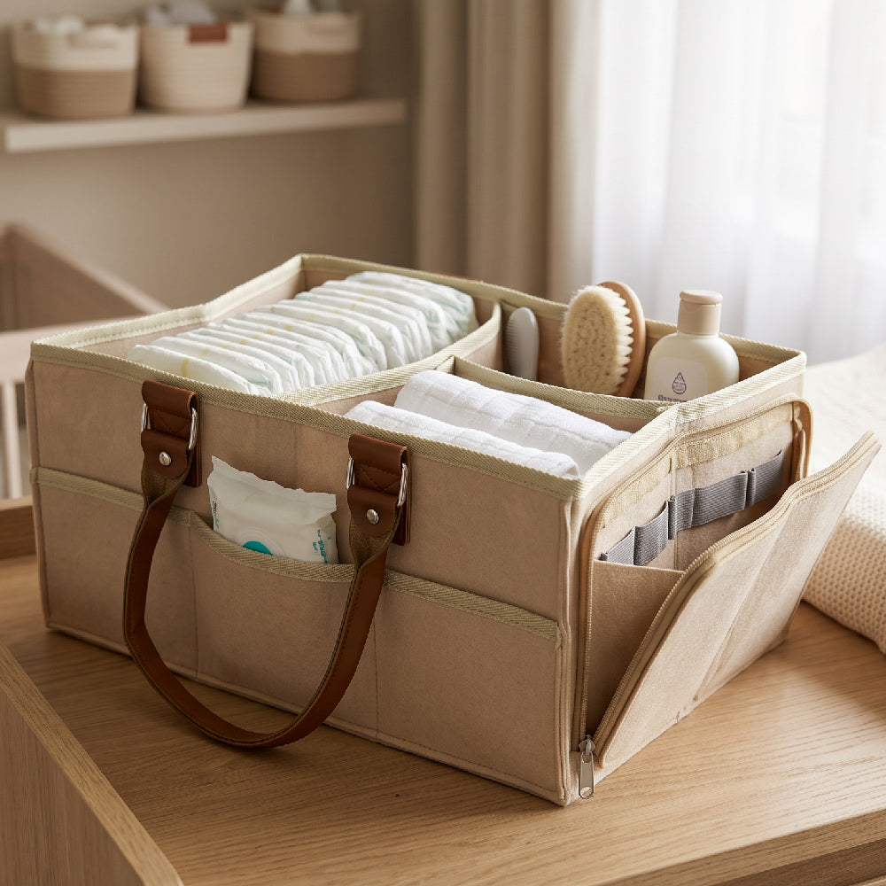 River & Oak Trading Luxe Nappy Caddy | Beige | Baby Essentials | modandtod.com