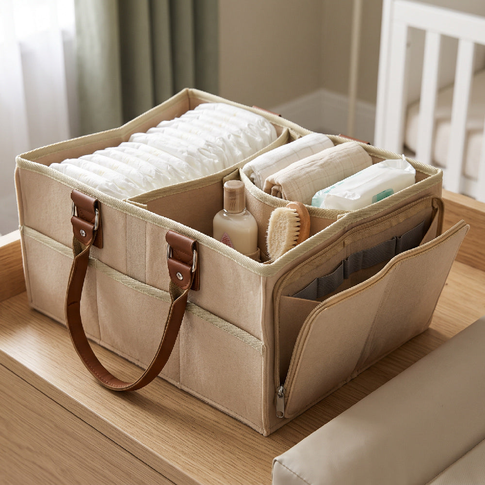 River & Oak Trading Luxe Nappy Caddy | Beige | Baby Essentials | modandtod.com
