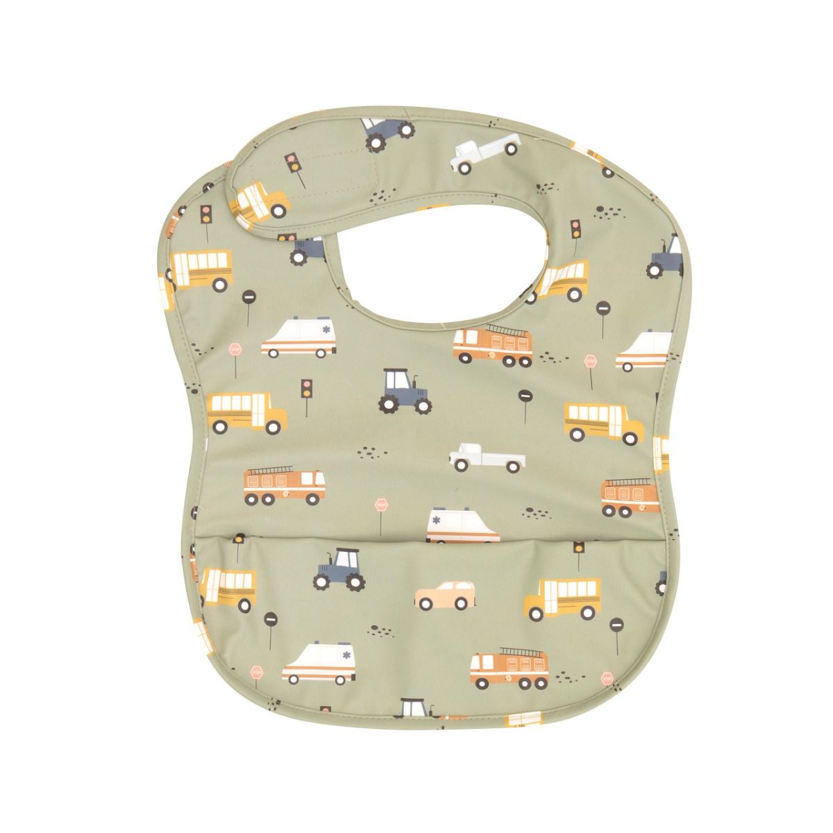 All4ella Recycled Pouch Bib - Trucks for baby and toddlers starting solids and baby led weaning. MOD & TOD