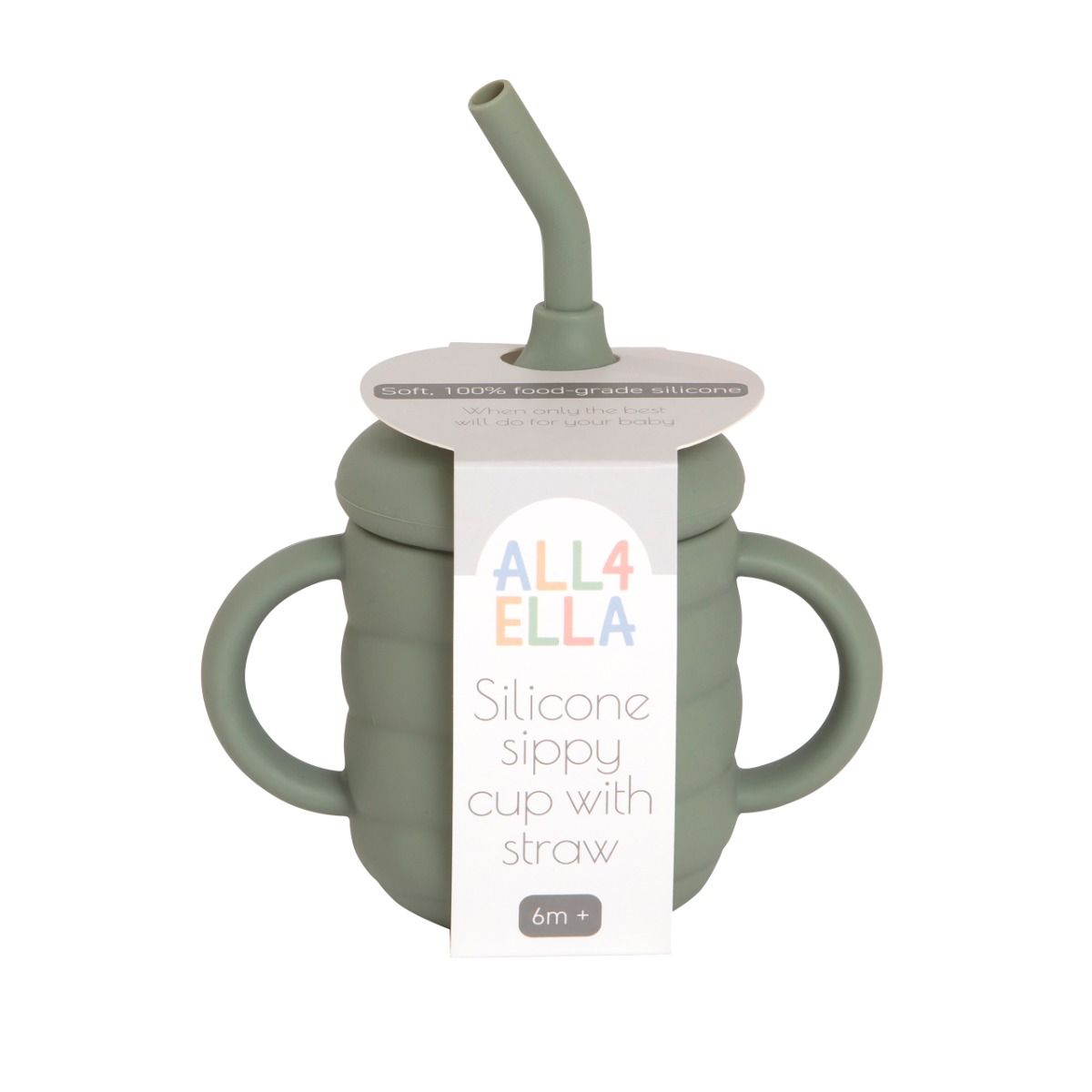 All4ella Silicone Sippy Cup with Straw - Olive for baby and toddler starting solids and baby led weaning. MOD & TOD