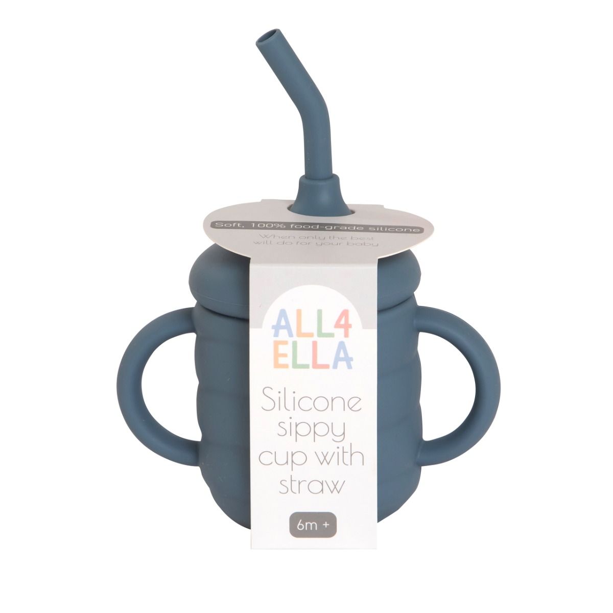 All4ella Silicone Sippy Cup with Straw - Slate Blue for baby and toddler starting solids and baby led weaning. MOD & TOD