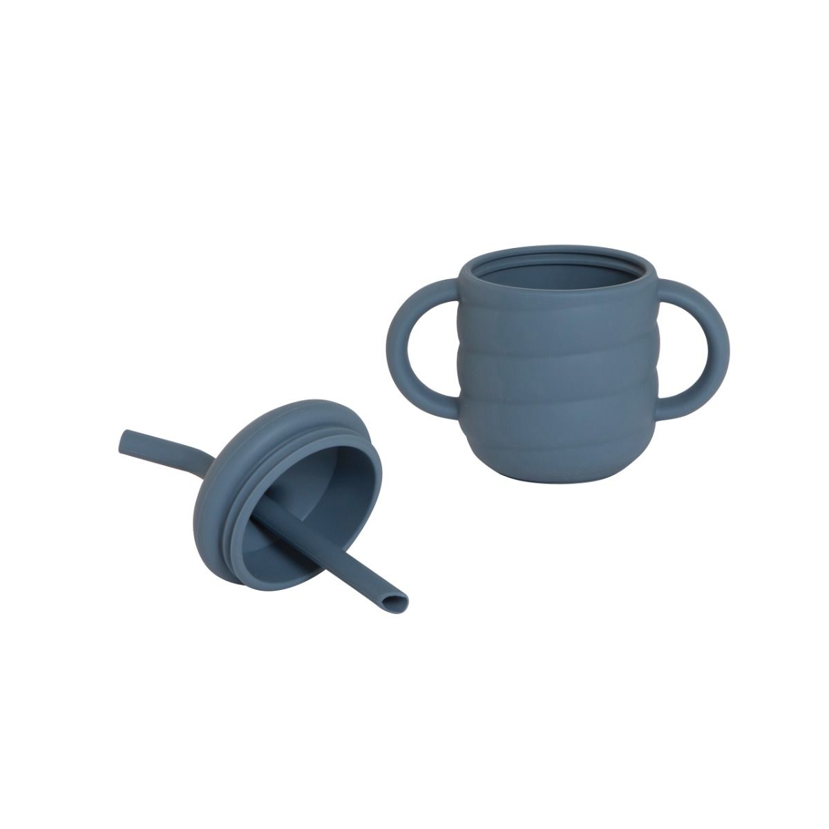 All4ella Silicone Sippy Cup with Straw - Slate Blue for baby and toddler starting solids and baby led weaning. MOD & TOD