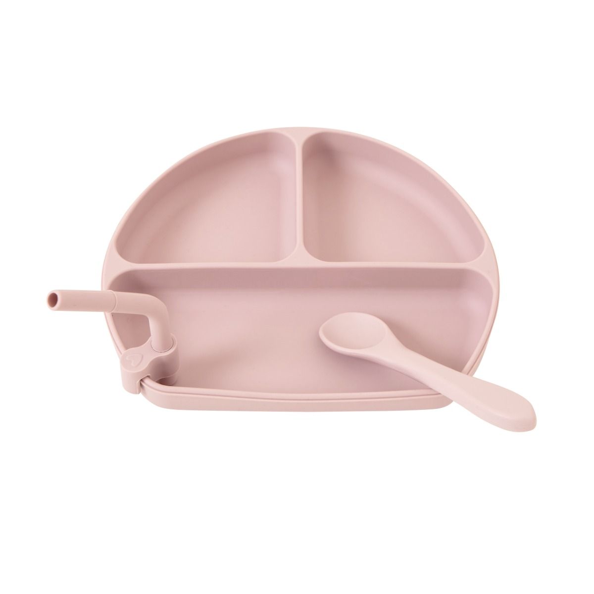 All4ella Silicone Suction Plate with Straw & Spoon - Dusty Pink for baby and toddler starting solids and baby led weaning. MOD & TOD