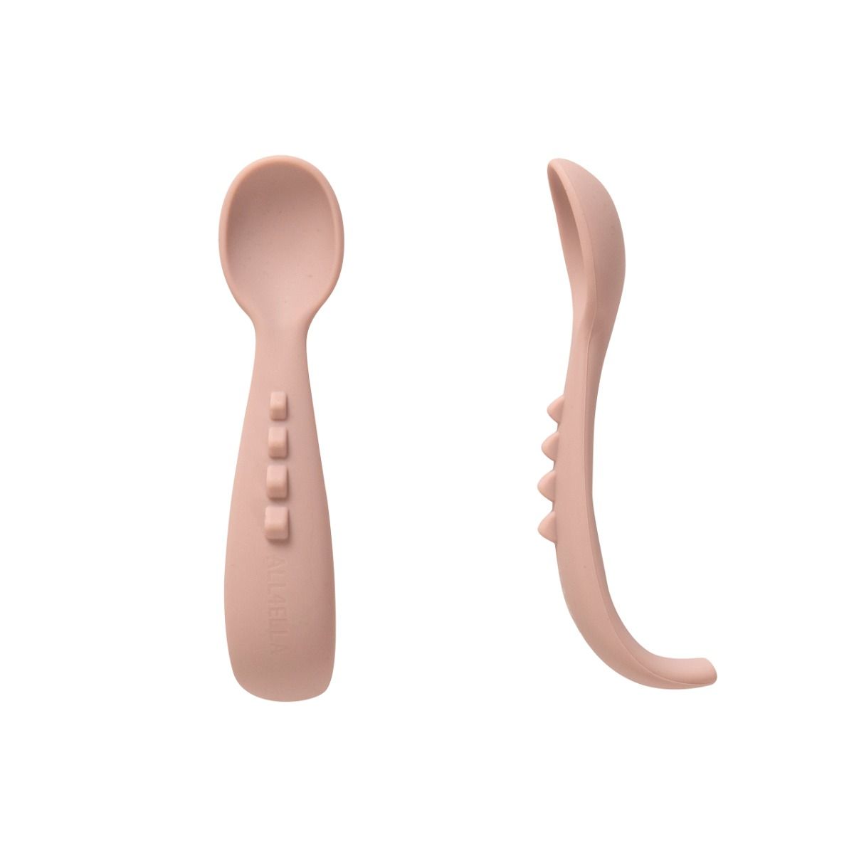 All4ella Comfy Grip Silicone Spoons 2pk - Dusty Pink for baby starting solids baby led weaning MOD & TOD