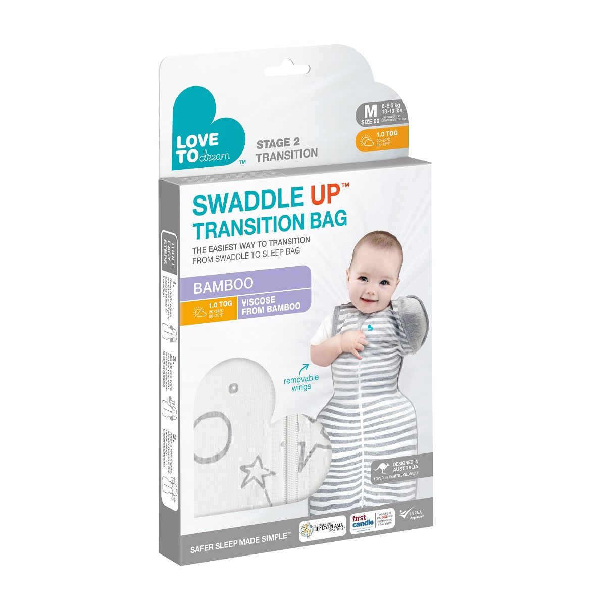 Love to Dream Swaddle Up™ Transition Bag Bamboo 1.0 TOG - Stars & Moon Cream | Baby Sleep Bag | modandtod.com