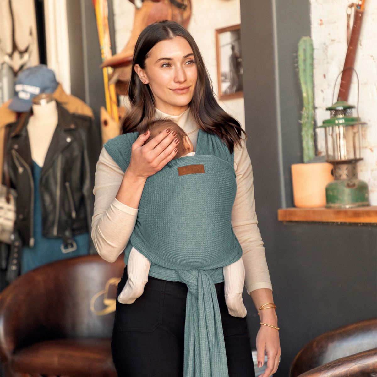 Moby Waffle Knit Wrap - Saguaro baby carrier for out and about mum and baby. MOD & TOD