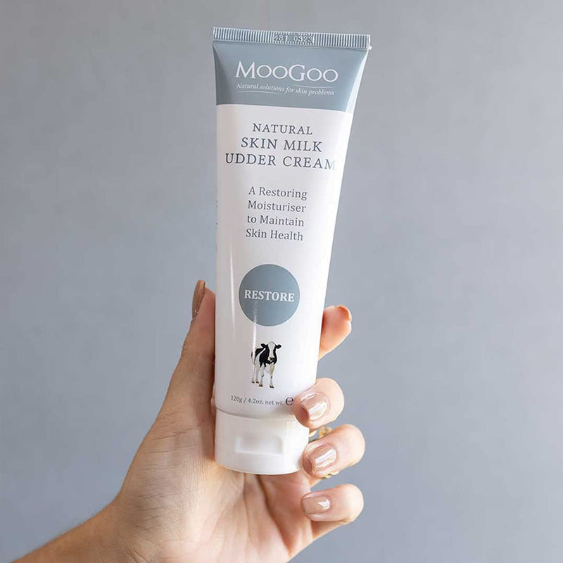 Moogoo Skin Milk Udder Cream 120g a restoring moisturiser to maintain skin health for baby, kids and adult