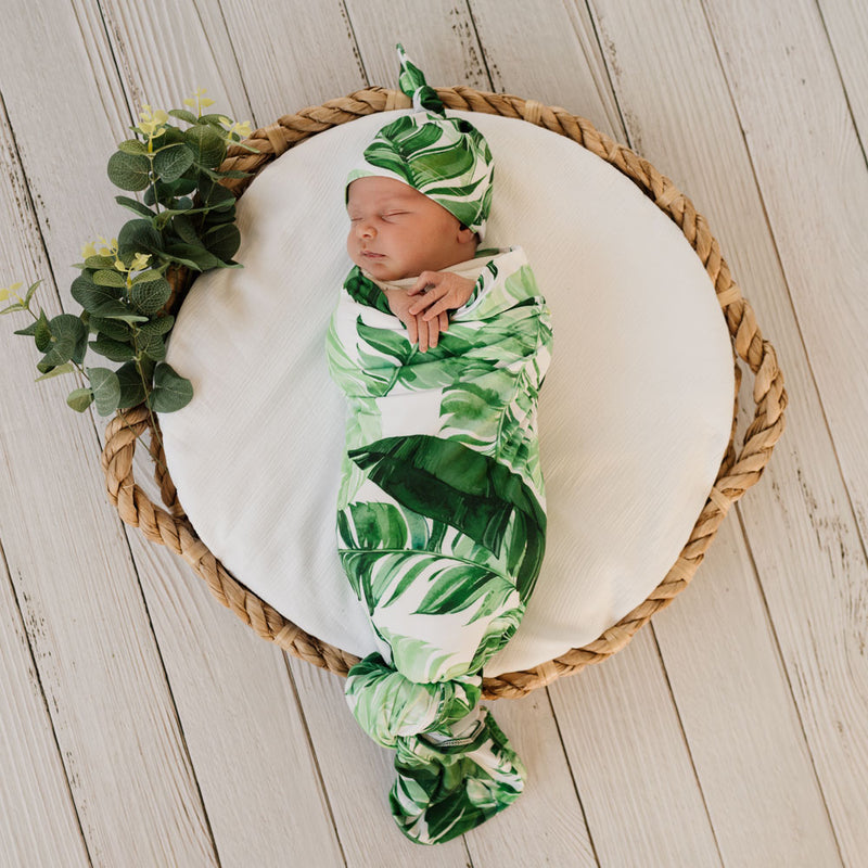 Mod & Tod Baby Stretchy Swaddle Wrap Organic Cotton - Banana Palm