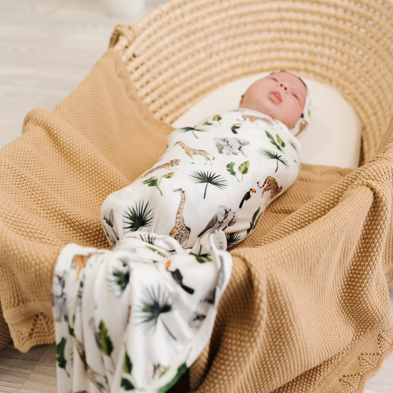 Mod & Tod Baby Stretchy Swaddle Wrap Organic Cotton - Safari - Animals