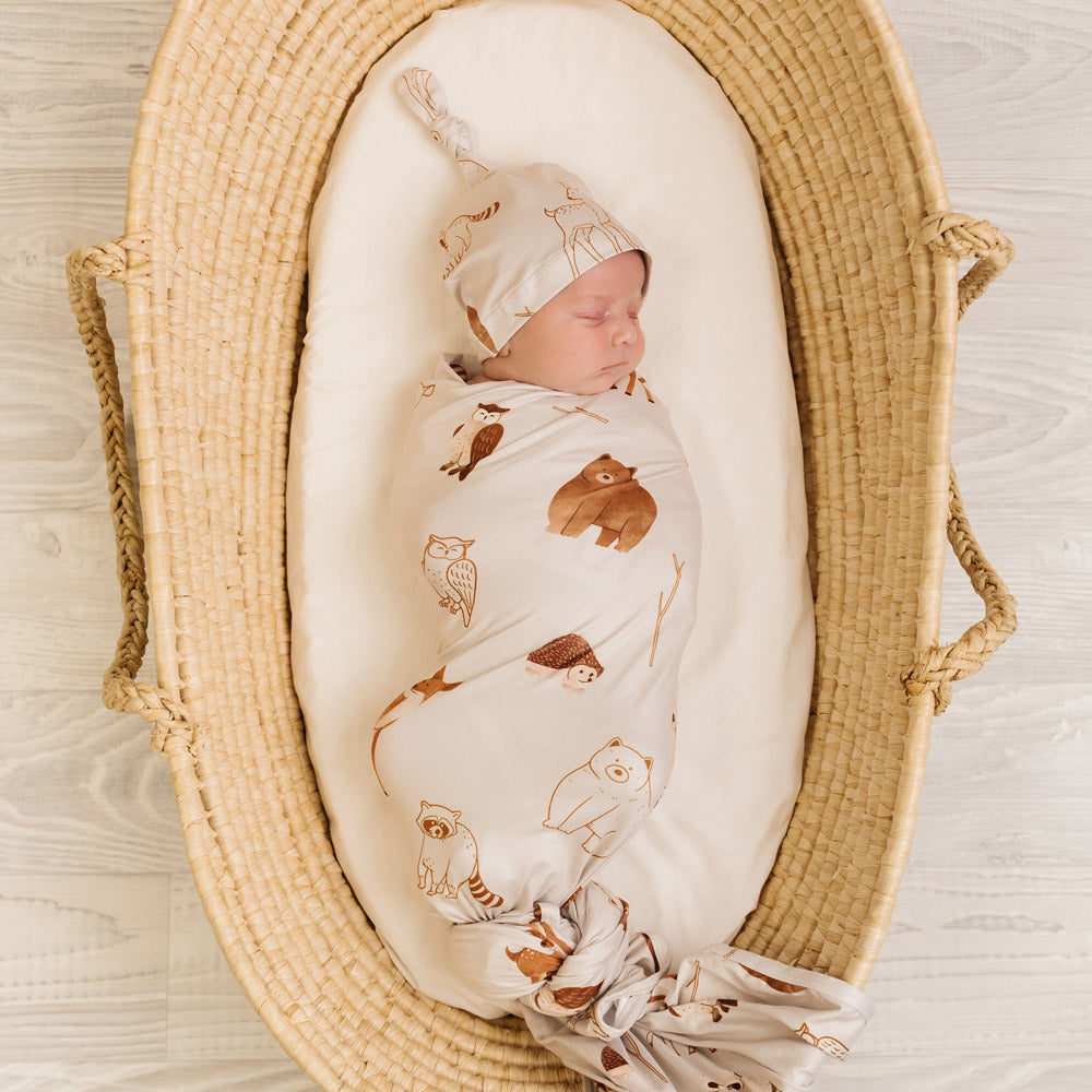 Mod & Tod Baby Stretchy Swaddle Wrap Organic Cotton - Woodland Animals