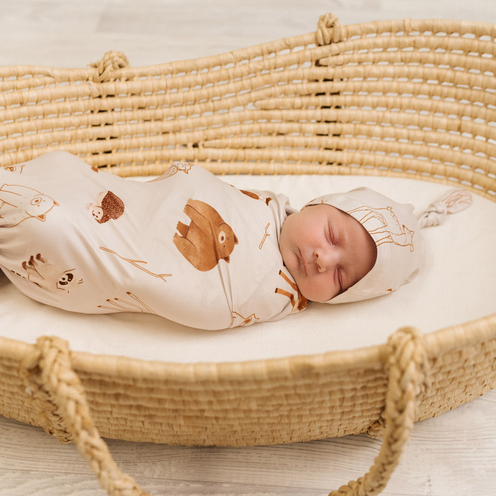 Mod & Tod Baby Stretchy Swaddle Wrap Organic Cotton - Woodland Animals