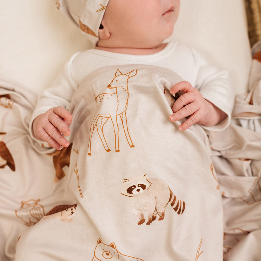 Mod & Tod Baby Stretchy Swaddle Wrap Organic Cotton - Woodland Animals