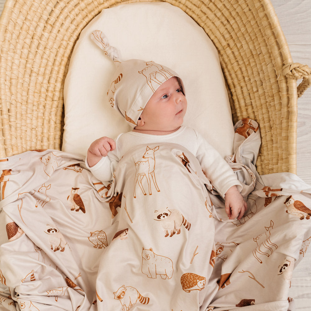 Mod & Tod Baby Stretchy Swaddle Wrap Organic Cotton - Woodland Animals