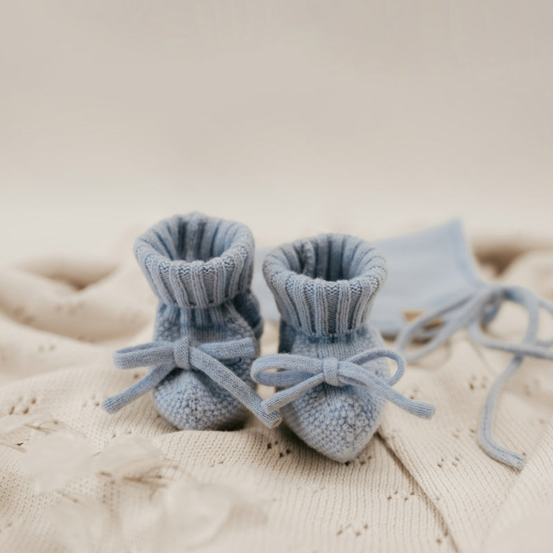 MOD & TOD Merino Baby Bonnet & Booties Set | Baby Blue for newborn baby to 6 months