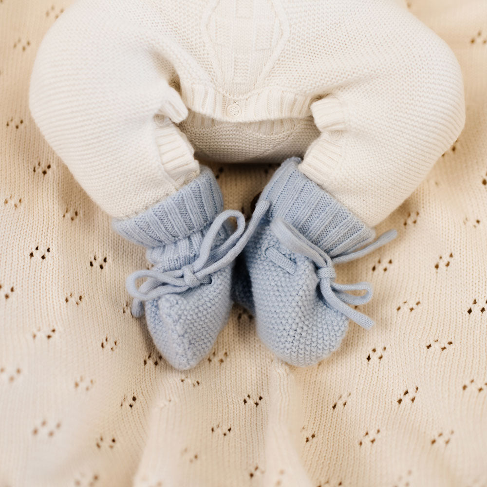 MOD & TOD Merino Baby Bonnet & Booties Set | Baby Blue for newborn baby to 6 months