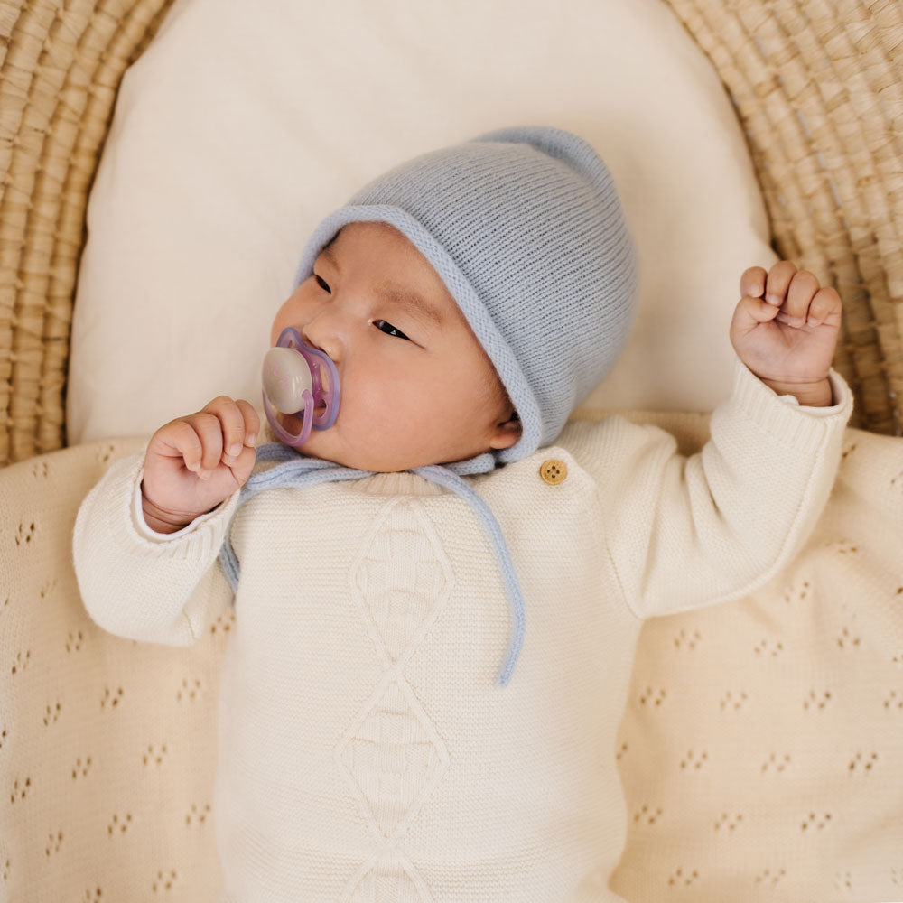 MOD & TOD Merino Baby Bonnet & Booties Set | Baby Blue for newborn baby to 6 months