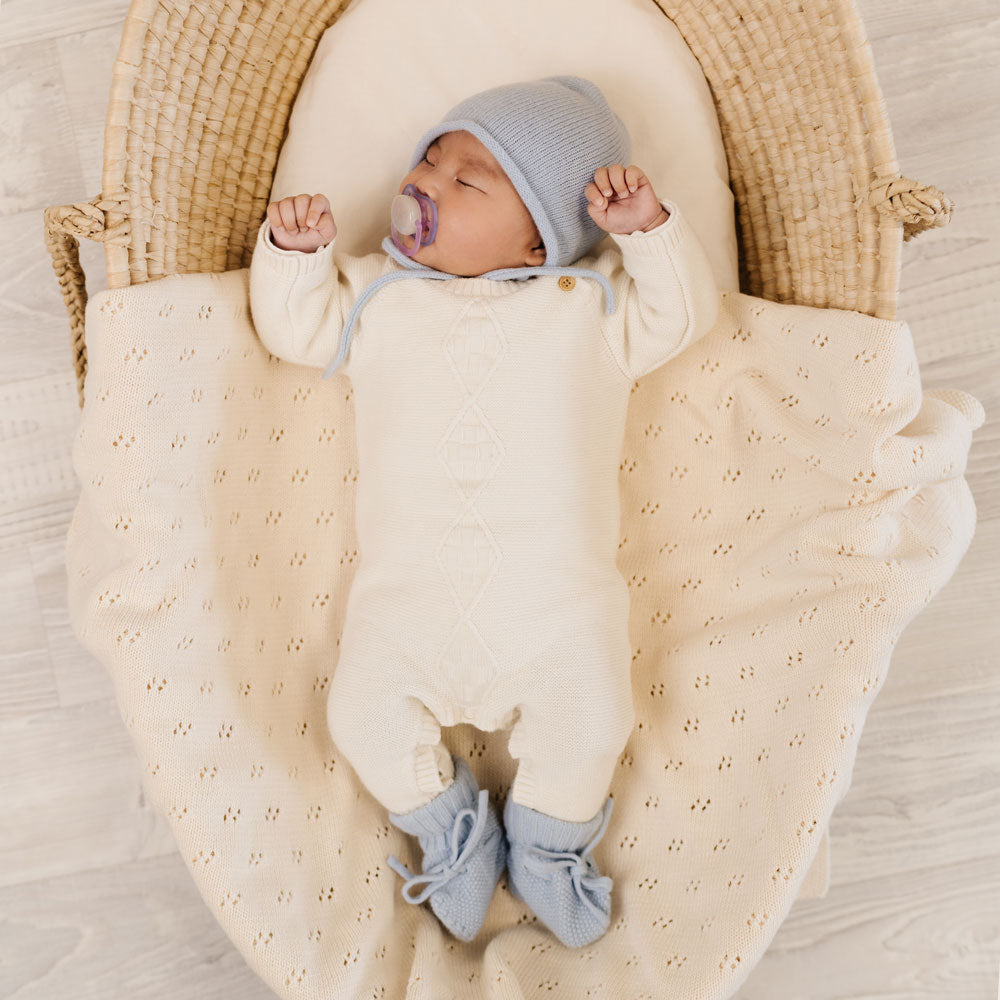 MOD & TOD Merino Baby Bonnet & Booties Set | Baby Blue for newborn baby to 6 months