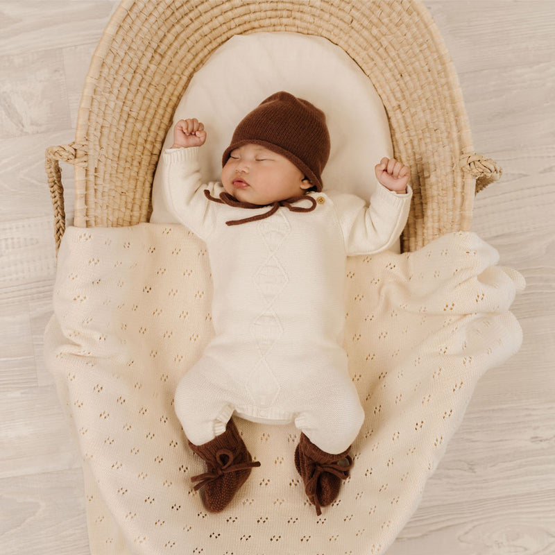 MOD & TOD Merino Baby Bonnet & Booties Set | Walnut for newborn baby to 6 months