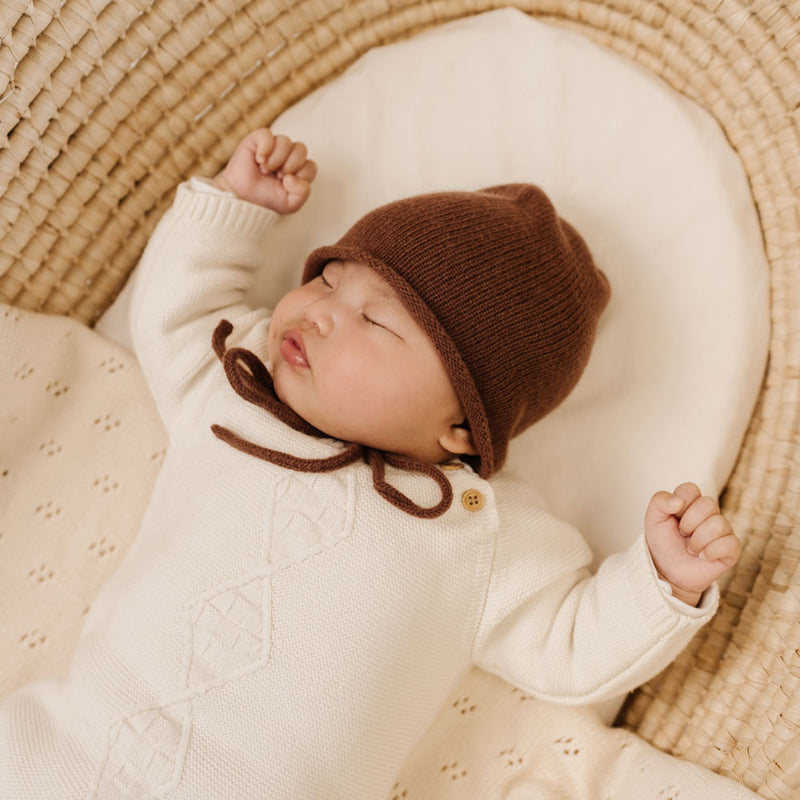 MOD & TOD Merino Baby Bonnet & Booties Set | Walnut for newborn baby to 6 months