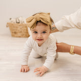 Big Waffle Bow Headband - Tan for baby, newborn and infant. Cute and beautiful. One size fit all