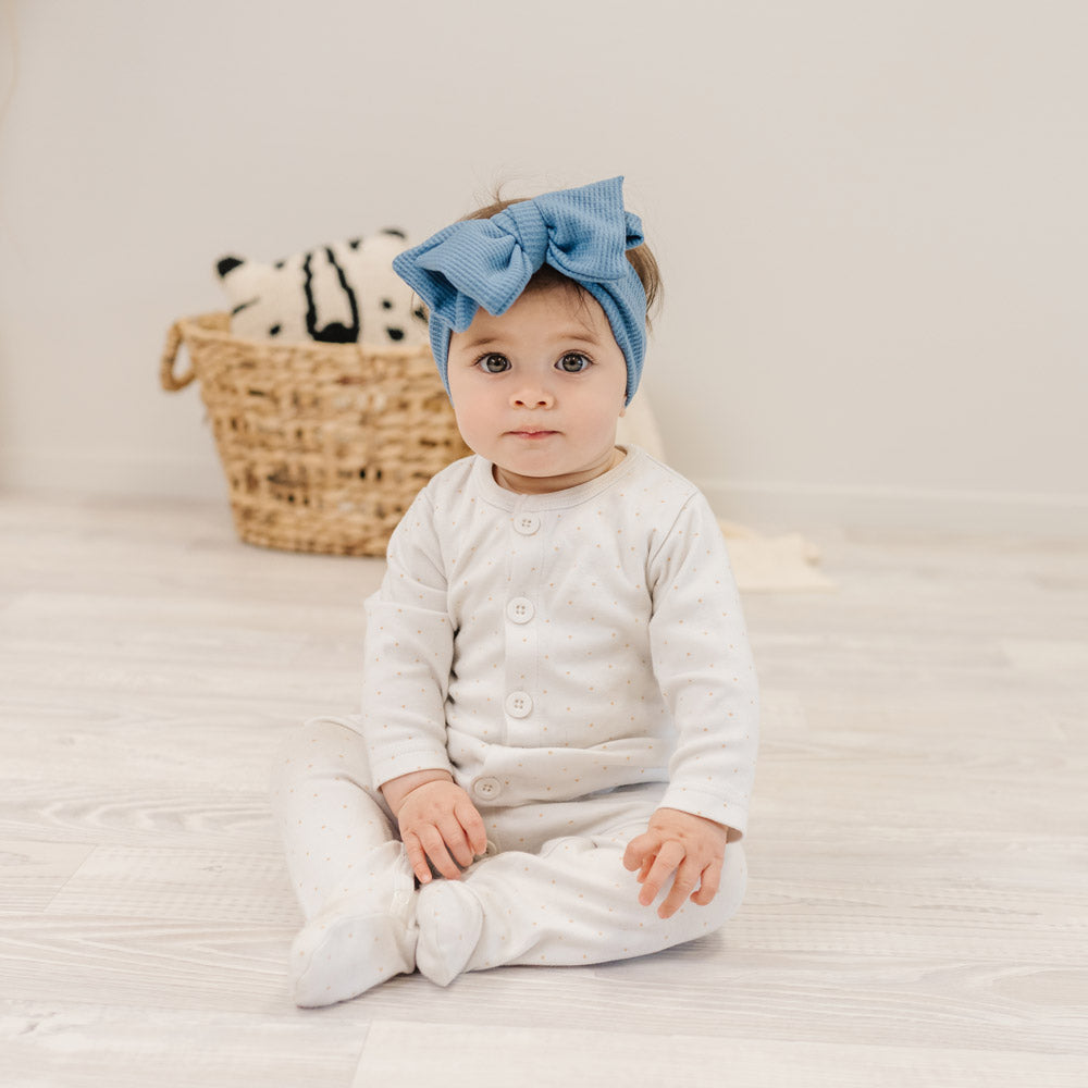 Big Waffle Bow Headband - Blueberry for baby, newborn and infant. Cute and beautiful. One size fit all