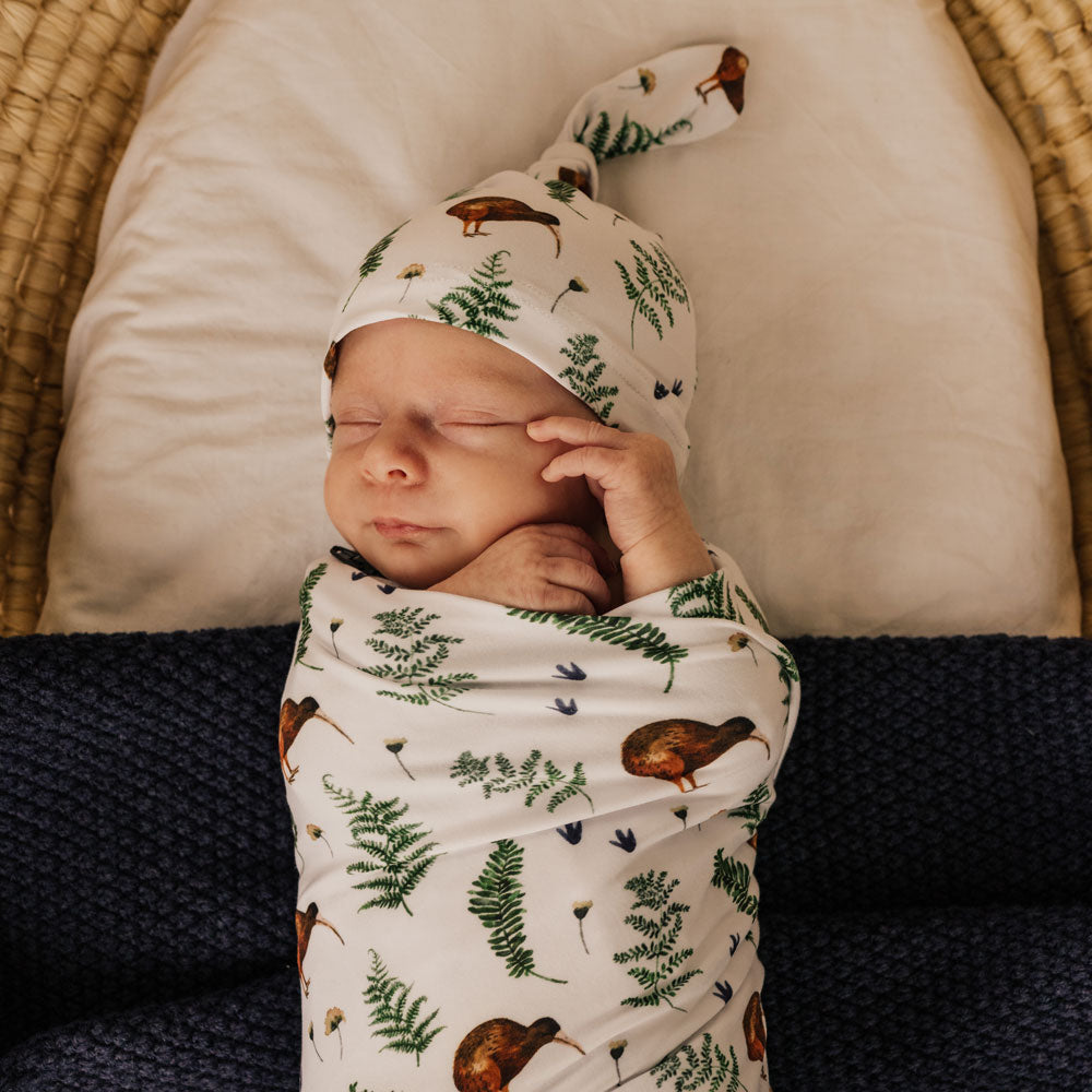 Mod & Tod Baby Stretchy Swaddle Wrap Organic Cotton - Kia Ora Kiwi