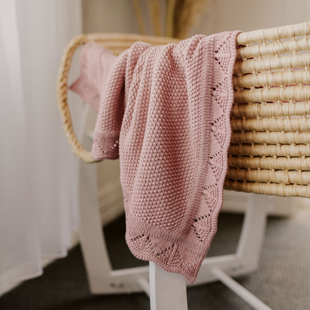 Organic Heirloom Knit Blanket | Rose Pink | Organic Cotton Baby Blanket