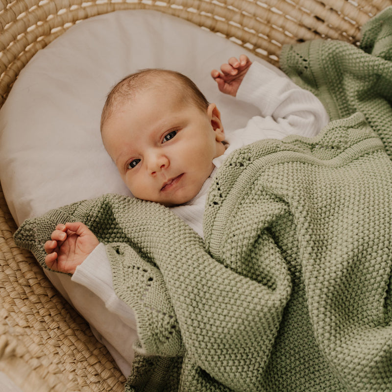Organic Heirloom Knit Blanket | Pistachio | Organic Cotton Baby Blanket