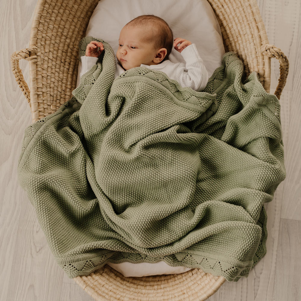 Organic Heirloom Knit Blanket | Pistachio | Organic Cotton Baby Blanket