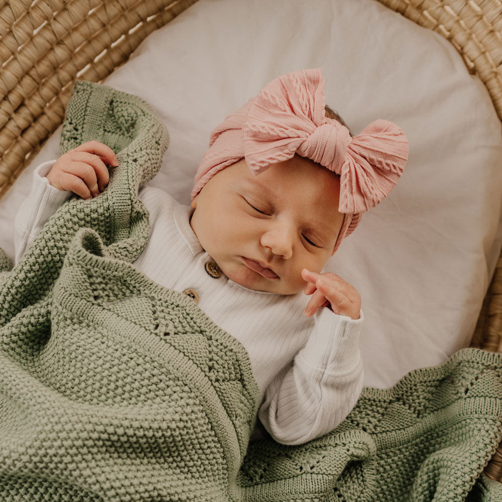 Cable Bow Headband - Baby Pink for baby, newborn and infant. Cute and beautiful. One size fit all