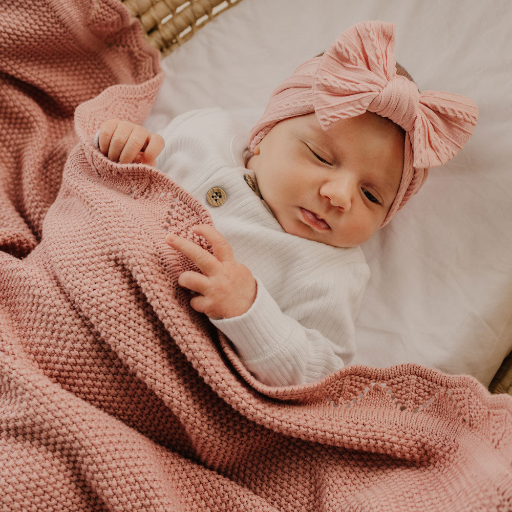 Organic Heirloom Knit Blanket | Rose Pink | Organic Cotton Baby Blanket