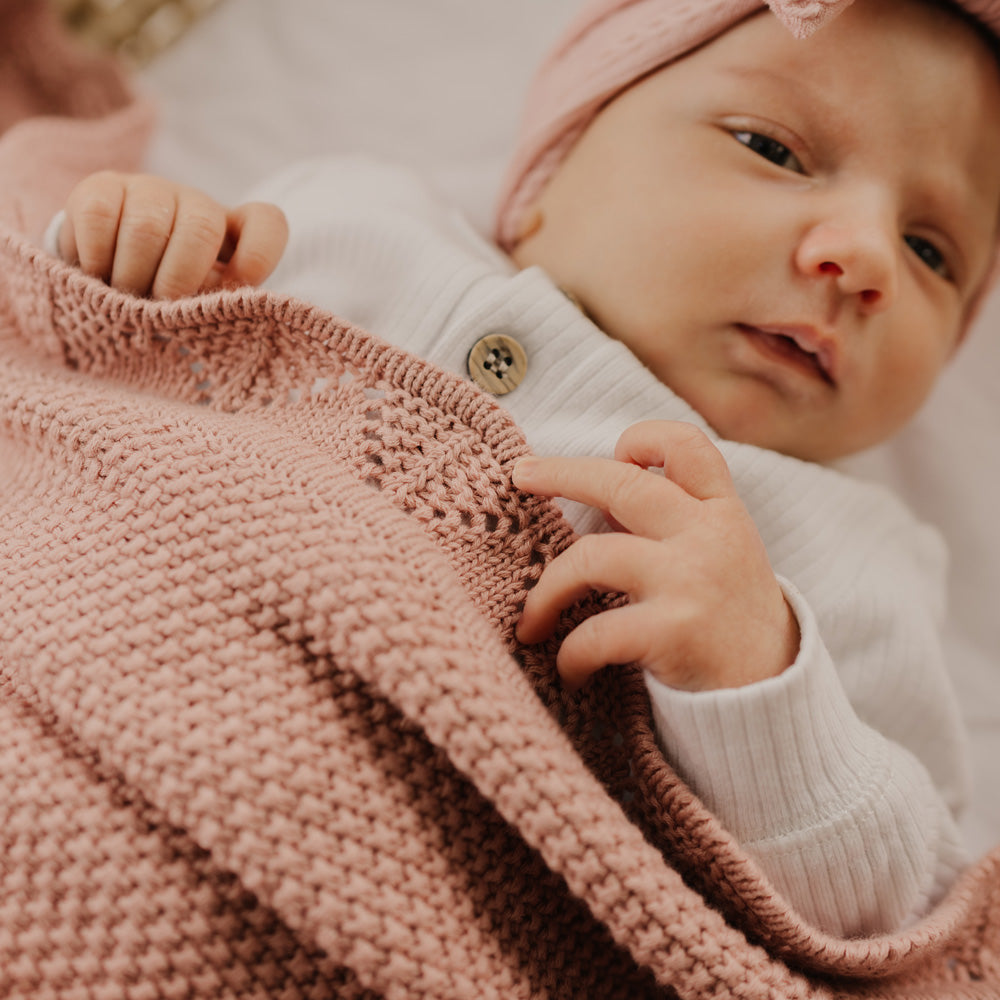 Organic Heirloom Knit Blanket | Rose Pink | Organic Cotton Baby Blanket