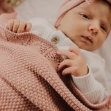 Organic Heirloom Knit Blanket | Rose Pink | Organic Cotton Baby Blanket