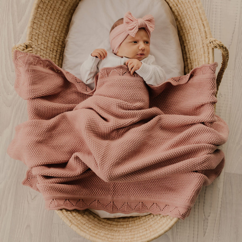 Organic Heirloom Knit Blanket | Rose Pink | Organic Cotton Baby Blanket