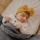 Cable Bow Headband - Mustard for baby, newborn and infant. Cute and beautiful. One size fit all