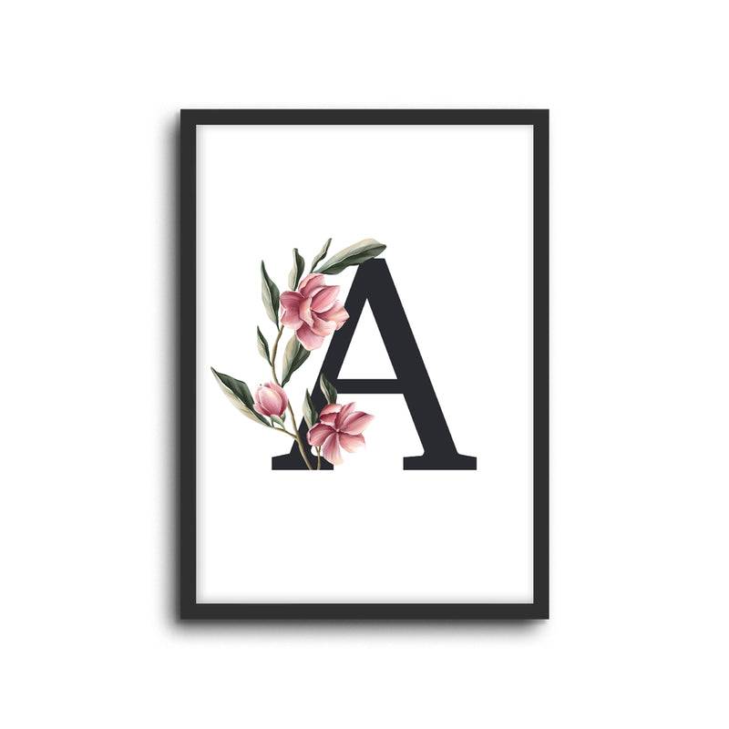 Magnolia Initials Letters Alphabet Wall Print Nursery Kids Room Decor