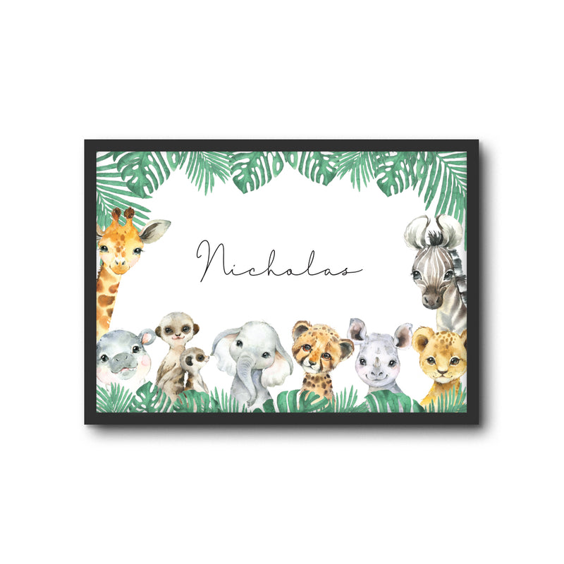 Safari Animals Wall Print Baby Kids Room Nursery Art Custom Name
