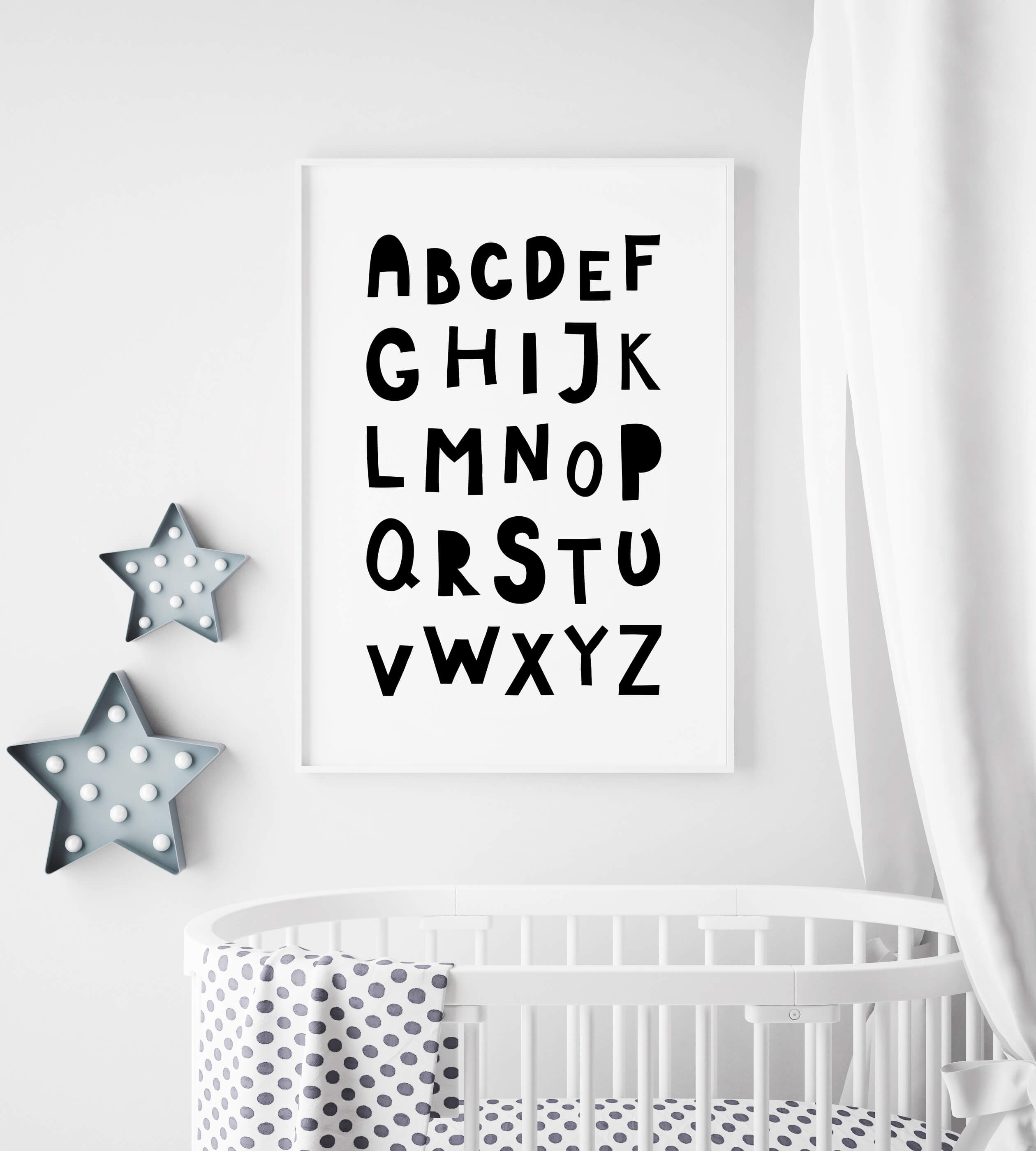 Nursery Decor Wall Art Print - Alphabet - Kids bedroom baby room playroom home decor and for lounge modern scandi design minimal and educational