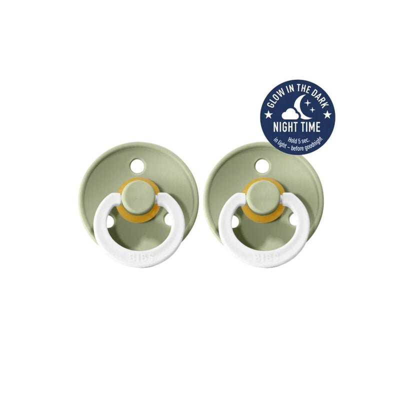 BIBS Colour Night Glow dummy pacifier in Sage for baby and infant for comfort. Glow in the dark