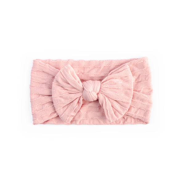 Waffle Bow Headband - Baby Pink for baby, newborn and infant. Cute and beautiful. One size fit all