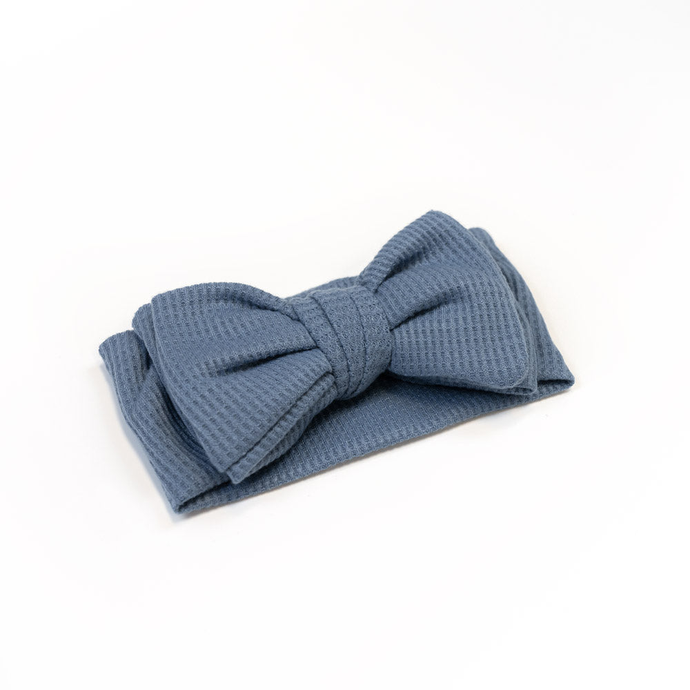 Big Waffle Bow Headband - Blueberry for baby, newborn and infant. Cute and beautiful. One size fit all