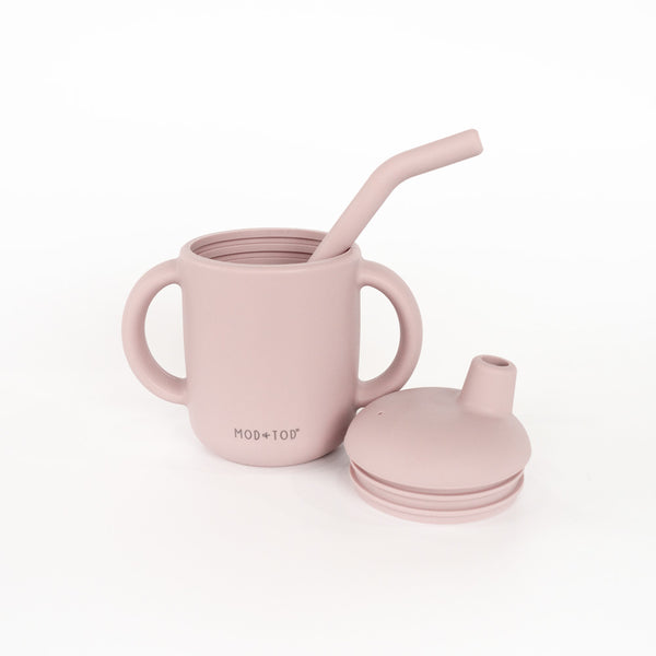 Mod and Tod Silicone Learner Cup With Handles Sippy Cup Trainer Cup First Cup For Baby and Toddler | Blush Pink