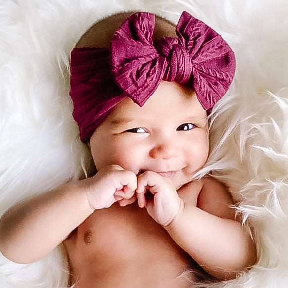 Cable Bow Headband - Burgundy for baby, newborn and infant. Cute and beautiful. One size fit all