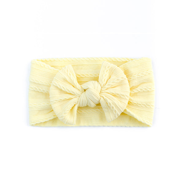 Cable Bow Headband - Lemon for baby, newborn and infant. Cute and beautiful. One size fit all
