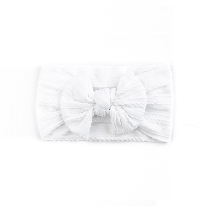 Cable Bow Headband - White for baby, newborn and infant. Cute and beautiful. One size fit all