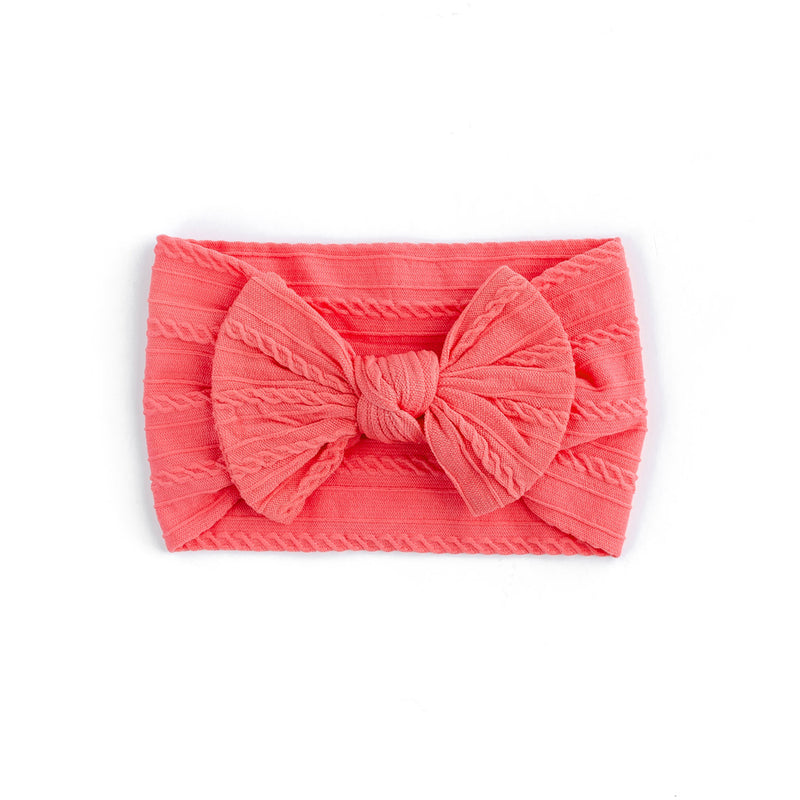 Cable Bow Headband - Coral for baby, newborn and infant. Cute and beautiful. One size fit all