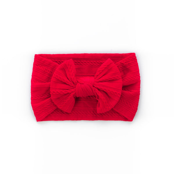 Cable Bow Headband - Red for baby, newborn and infant. Cute and beautiful. One size fit all