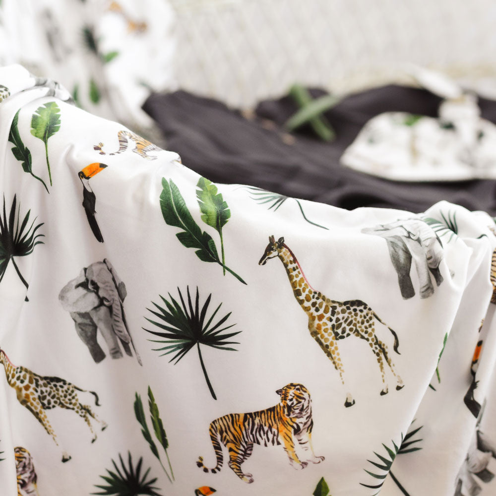 Mod & Tod Baby Stretchy Swaddle Wrap Organic Cotton - Safari - Animals