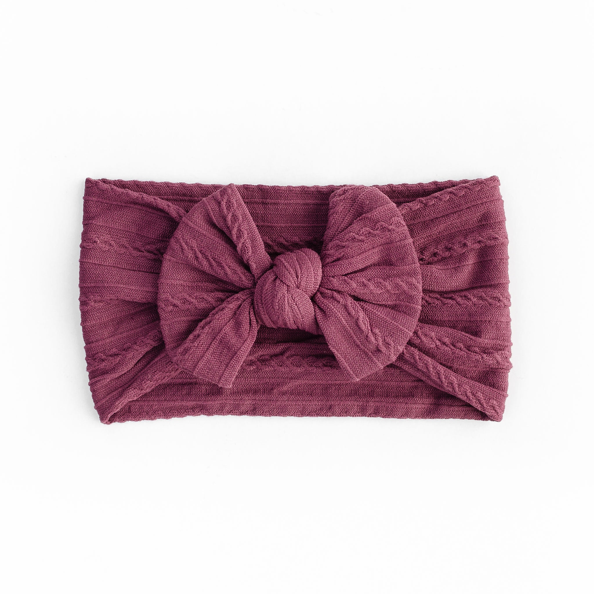 Cable Bow Headband - Burgundy for baby, newborn and infant. Cute and beautiful. One size fit all