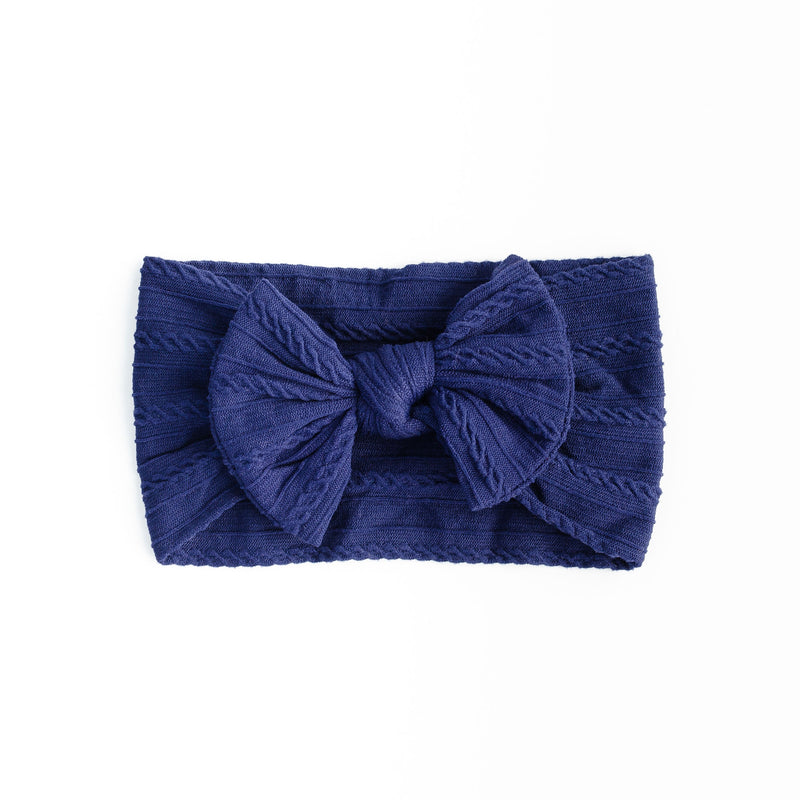 Cable Bow Headband - Navy for baby, newborn and infant. Cute and beautiful. One size fit all